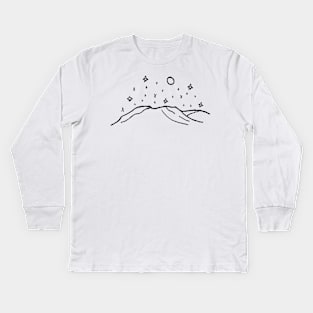 Mountains with Stars and Full Moon Drawing Kids Long Sleeve T-Shirt